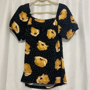 RicRac Yellow Flower Puff Sleeve Blouse